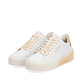 Weiße Rieker Damen Sneaker Low W0704-81 mit einer abriebfesten Sohle. Schuhpaar seitlich schräg.
