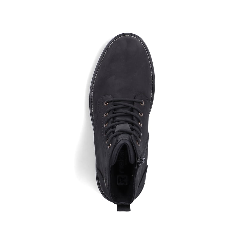 Schwarze Rieker Herren Schnürstiefel 30424-00 aus Rauleder. Schuh von oben.
