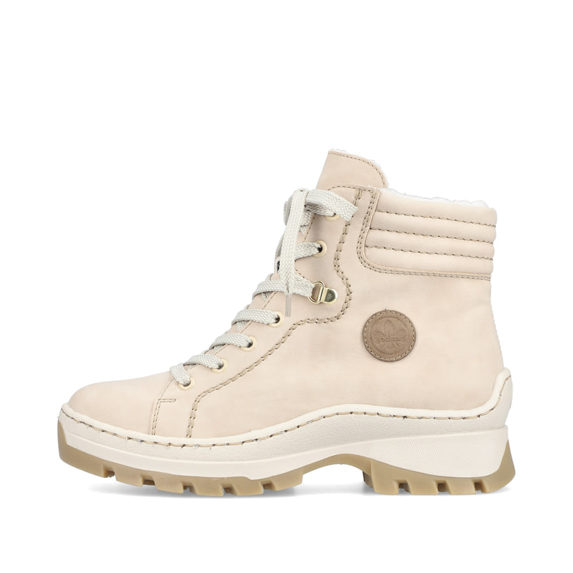 
Hellbeige Rieker Damen Schnürstiefel X9334-62 mit Schnürung und Reißverschluss. Schuh Außenseite