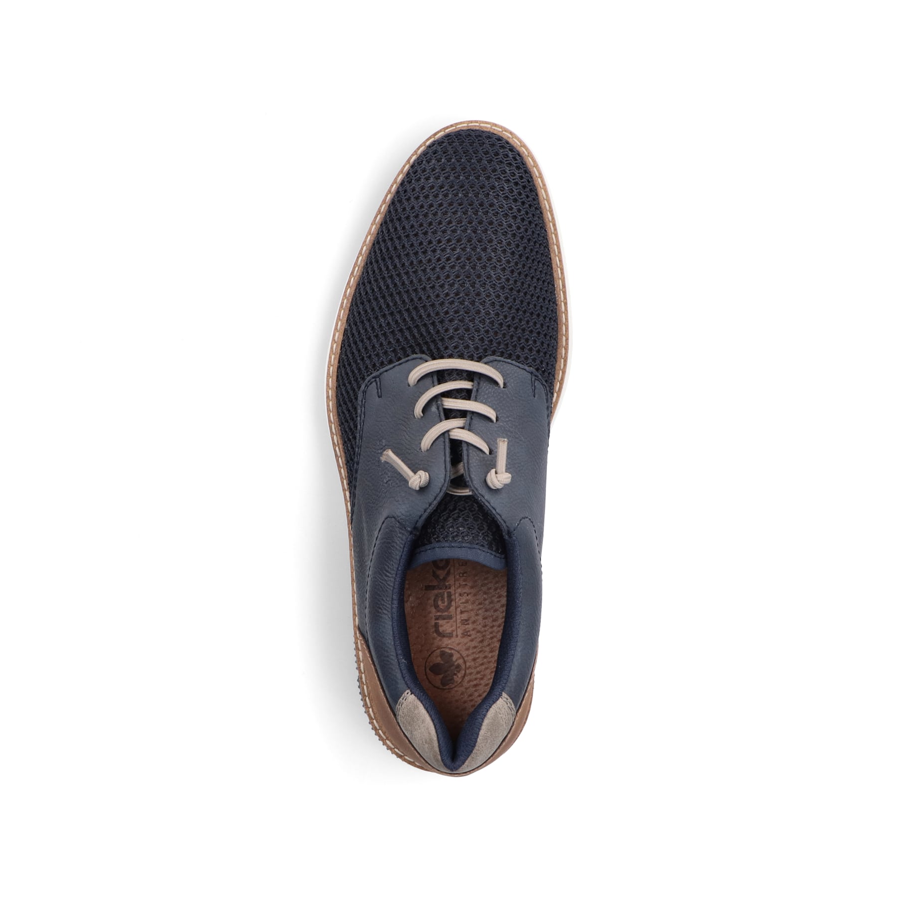 Blaue Rieker Herren Schnürschuhe 14442-14 mit der Komfortweite G 1/2. Schuh von oben.