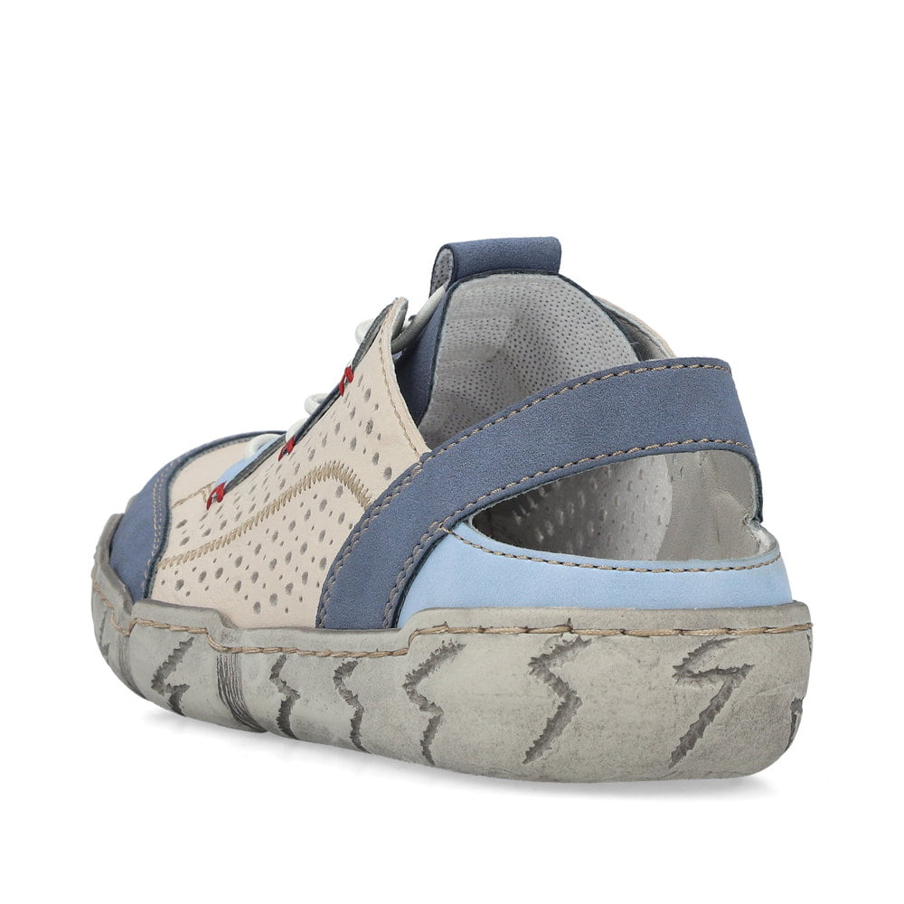 Mocassins Rieker beiges pour femme L0375-91 en cuir lisse. Chaussure vue de l'arrière.