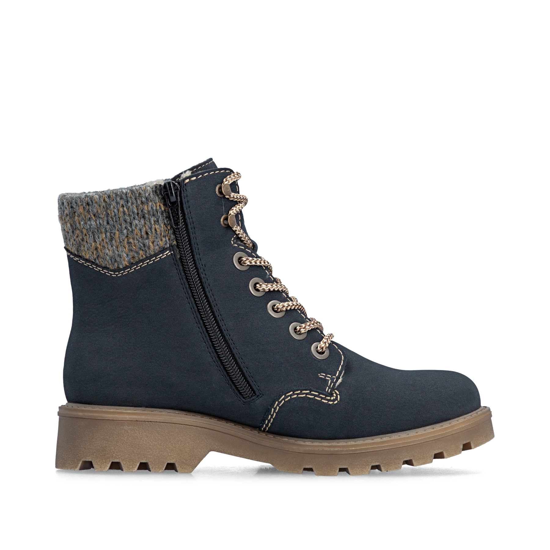 Dunkelblaue Rieker Damen Biker Boots 73220-14 mit wasserabweisender TEX-Membran. Schuh Innenseite.