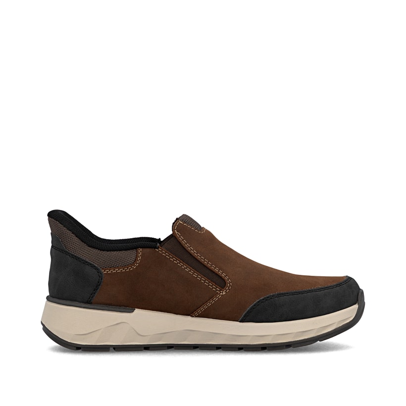 Mocassins Rieker marron pour homme 11551-22 en cuir suédé. Chaussure vue de l'arrière.