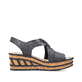 Schieferblaue Rieker Keilsandaletten 68179-14 mit einem Klettverschluss. Schuh Innenseite.