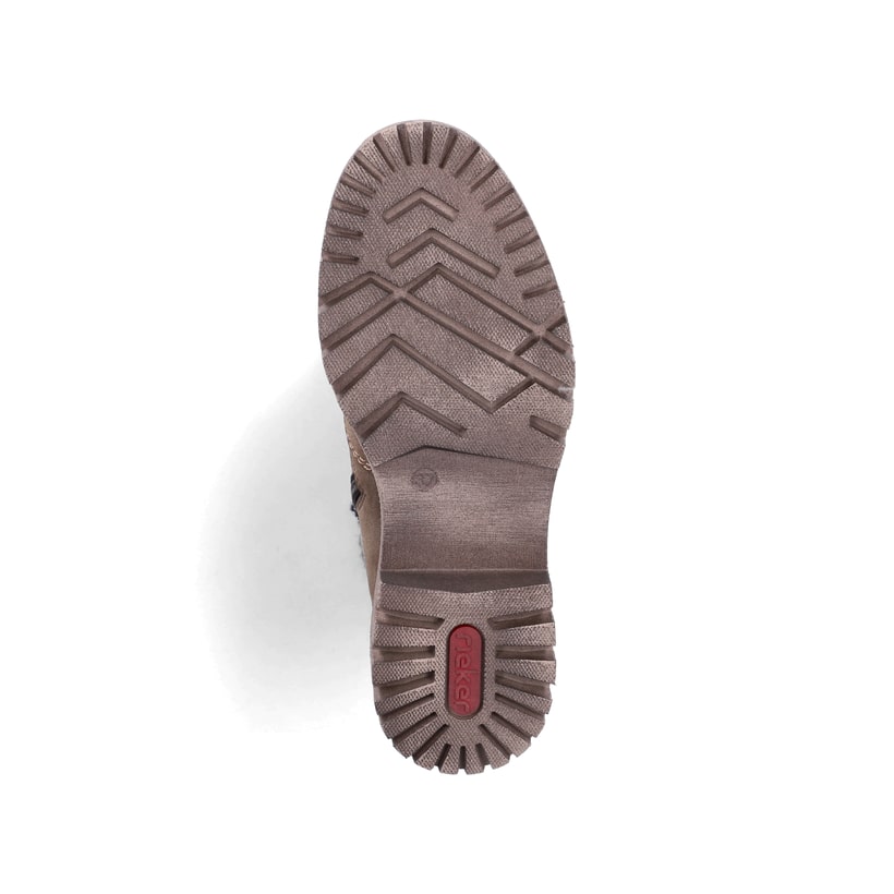 Braune Rieker Damen Schnürstiefel Y7621-25 mit Strick-Kragen. Schuh Laufsohle.