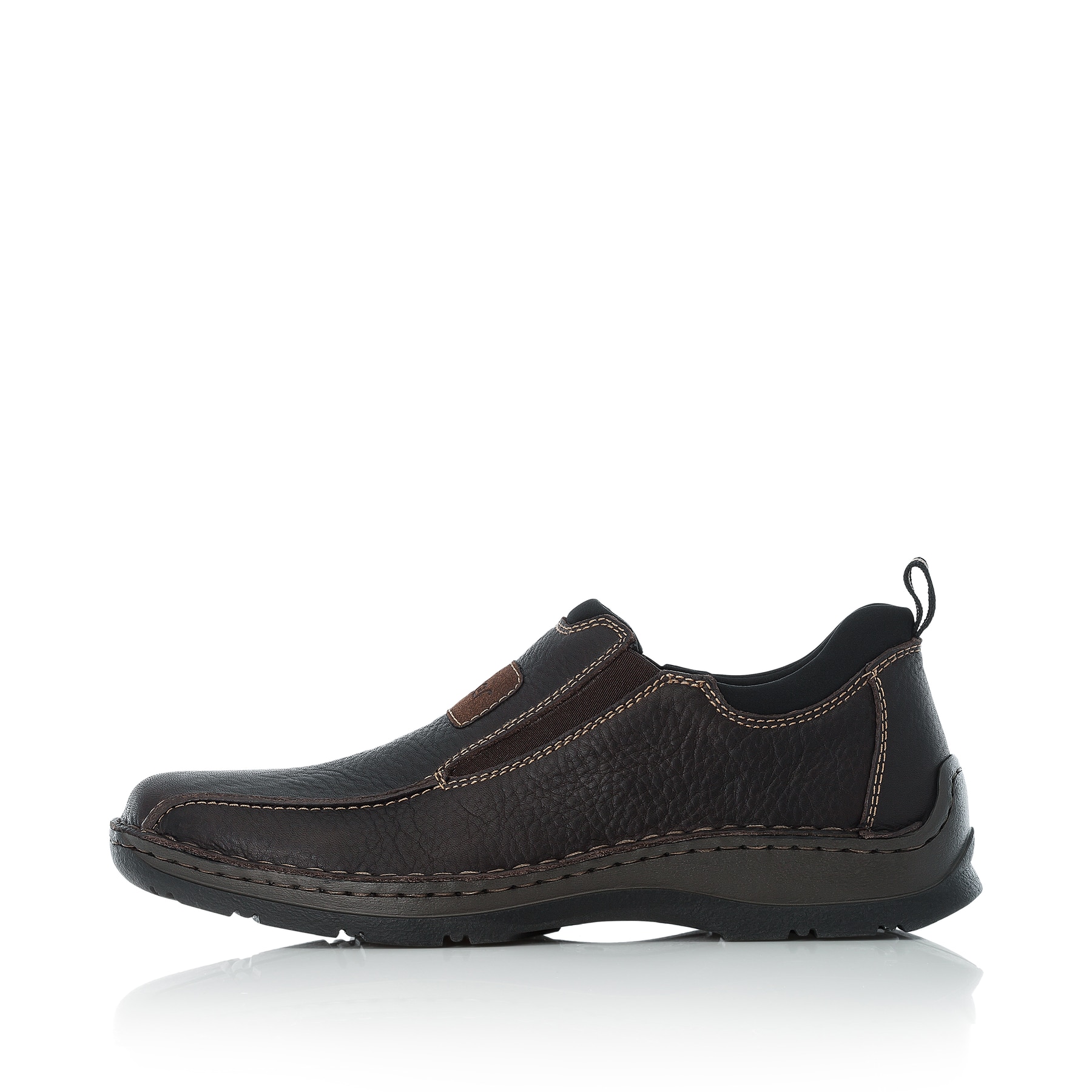 Dunkelbraune Rieker Herren Slipper 05363-25 aus Glattleder. Schuh Außenseite.