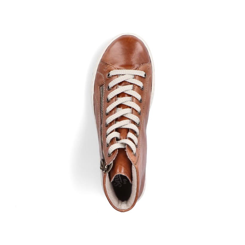 
Fuchsbraune Rieker Damen Schnürstiefel L9880-24 mit Schnürung und Reißverschluss. Schuh von oben