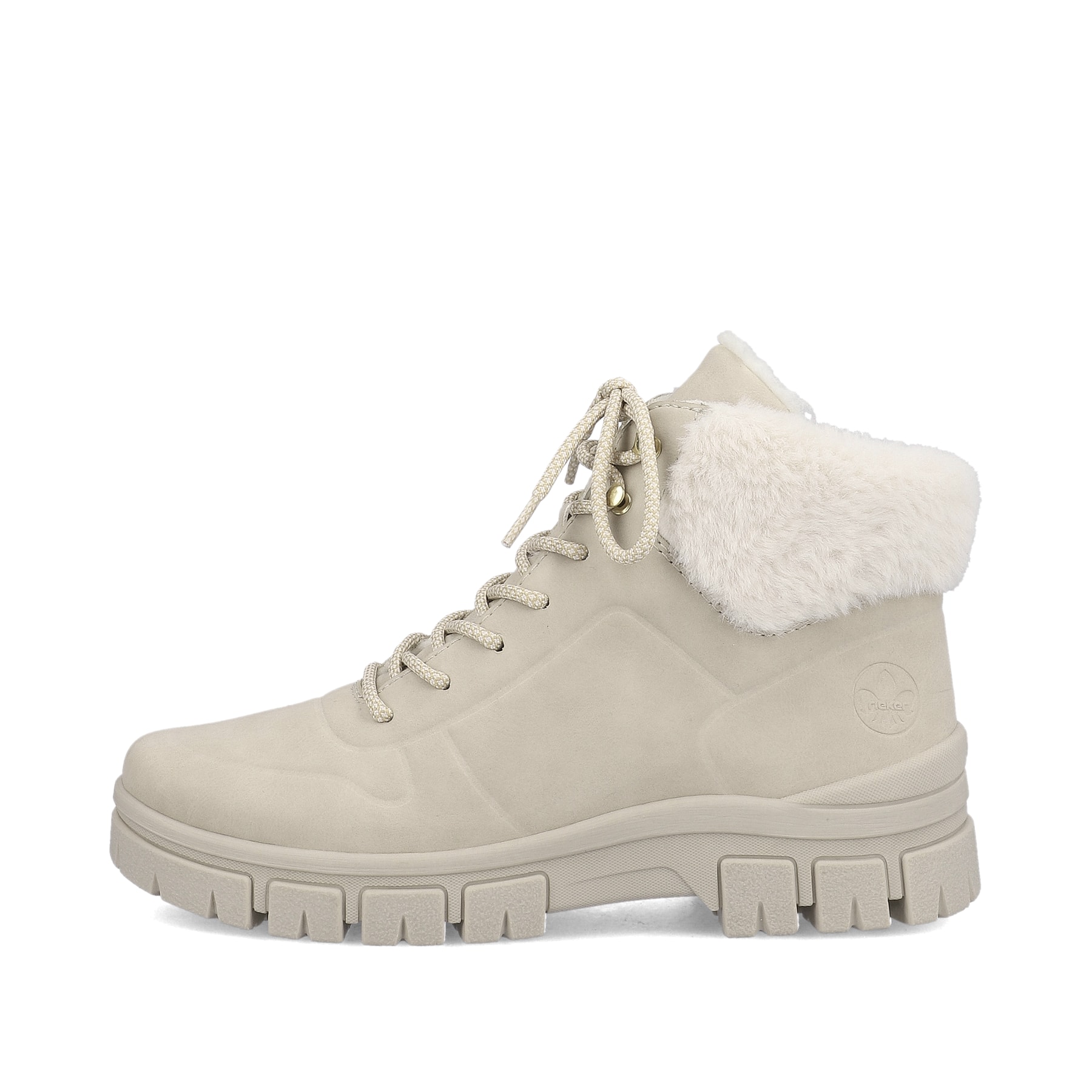 Hellbeige Rieker Damen Schnürstiefel Z1101-62 mit einer robusten Profilsohle. Schuh Außenseite