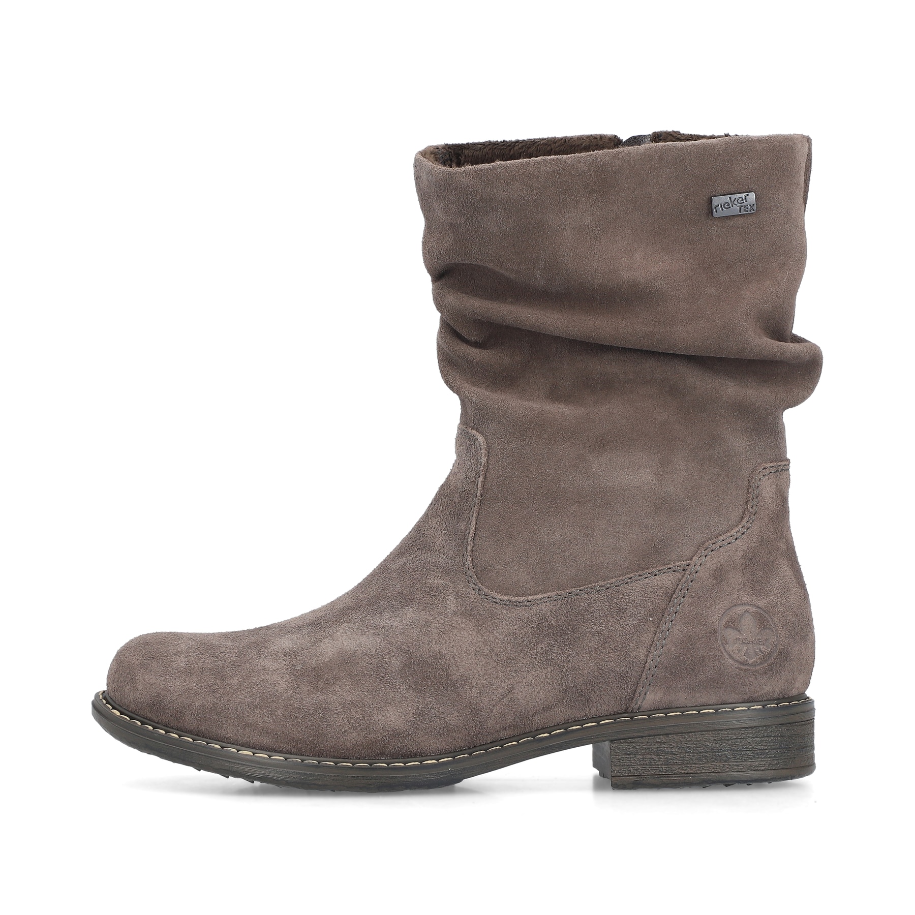 Graue Rieker Damen Kurzstiefel 74874-45 aus Rauleder. Schuh Außenseite.