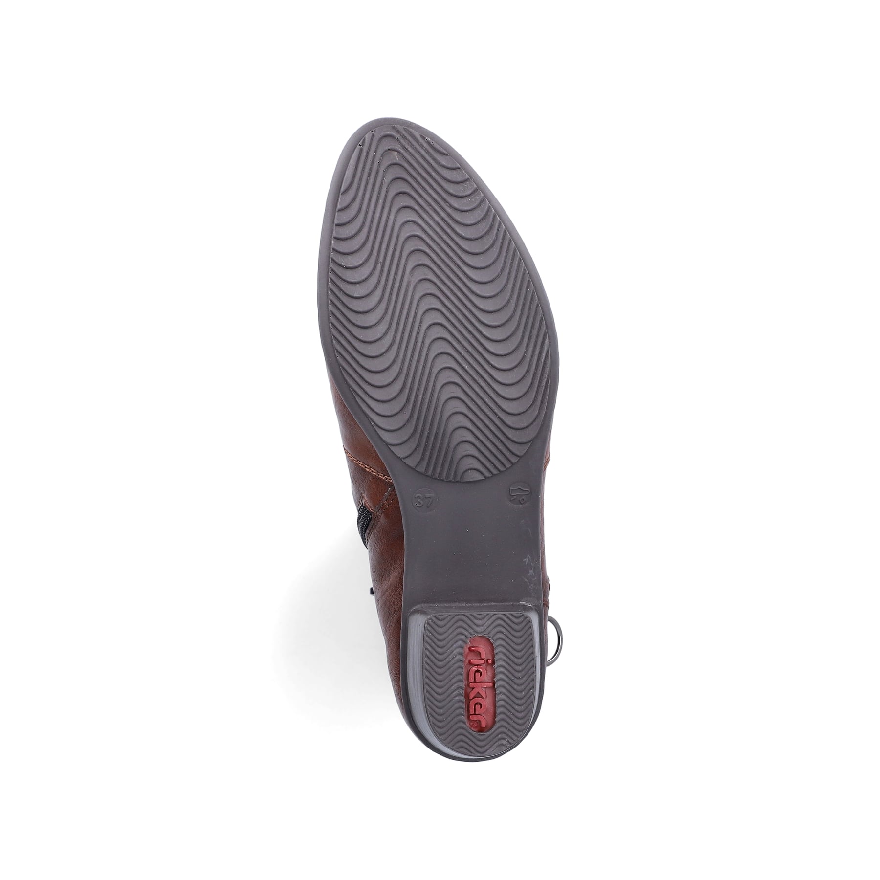 Dunkelbraune Rieker Damen Stiefeletten Y0741-22 mit Zierelement. Schuh Laufsohle.