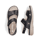 Schwarze Rieker Damen Riemchensandalen 60462-00 mit einem Klettverschluss. Schuh von oben, liegend.