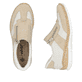 Grüne Rieker Damen Slipper N42G2-52 mit einer Gummischnürung. Schuh Außenseite gespiegelt.