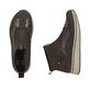 Braun-bronzefarbene Rieker Damen Kurzstiefel L5851-25 mit einem Reißverschluss. Schuh von oben, liegend.