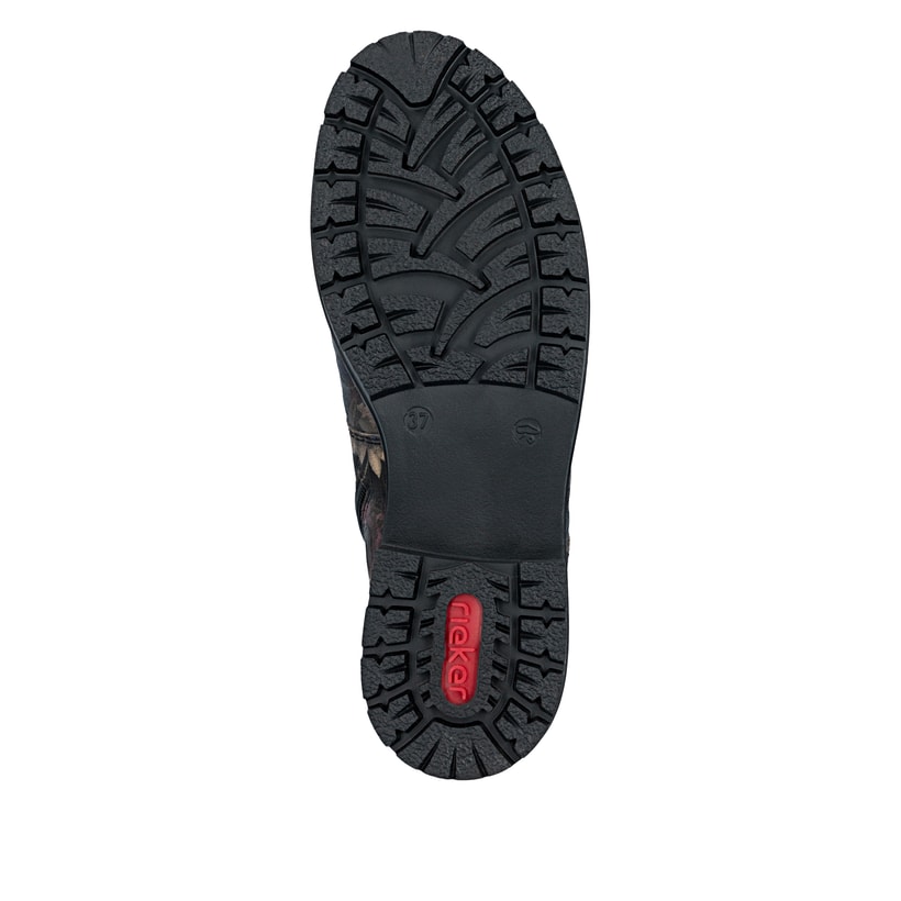 Schwarze Rieker Damen Schnürstiefel Y9103-90 mit wasserabweisender TEX-Membran. Schuh Laufsohle.