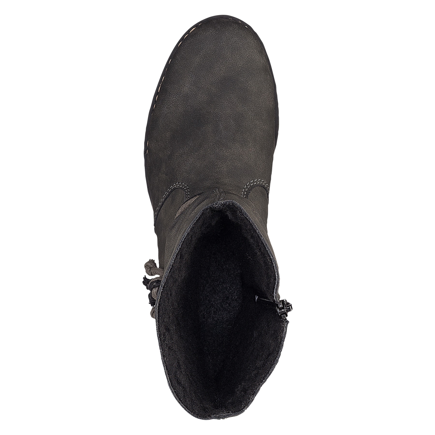 Asphaltgraue Rieker Damen Kurzstiefel Z6893-45 mit einer schockabsorbierenden Sohle. Schuh von oben