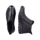 Schwarze Rieker Damen Kurzstiefel Z0060-00 aus Glattleder mit Reißverschluss. Schuh von oben, liegend.
