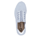 Blaue vegane Rieker Damen Slipper M5066-30 mit einem Gummizug. Schuh von oben.