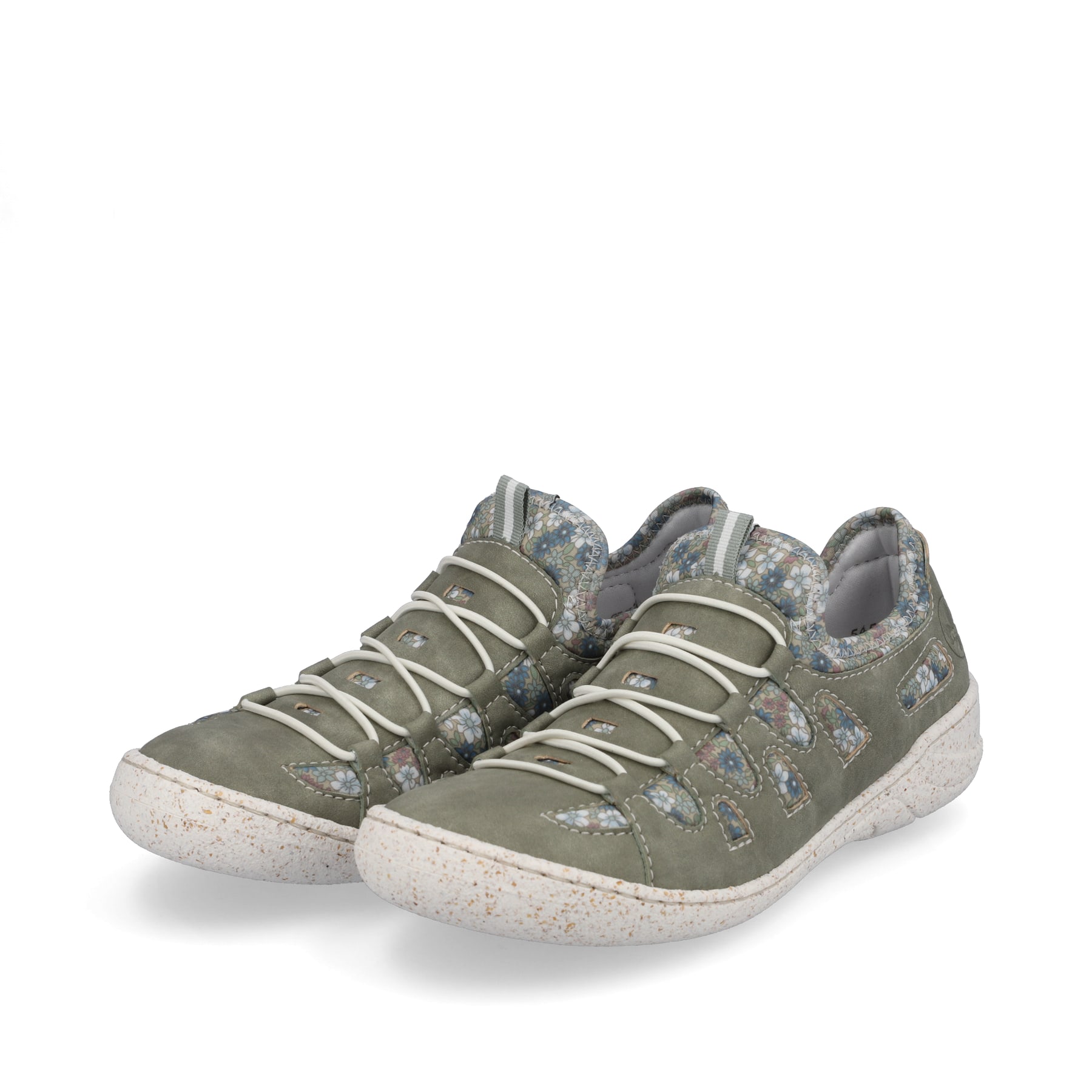 Chaussons Rieker verts pour femme 54560-52 avec bande élastique. Chaussures inclinées sur le côté.