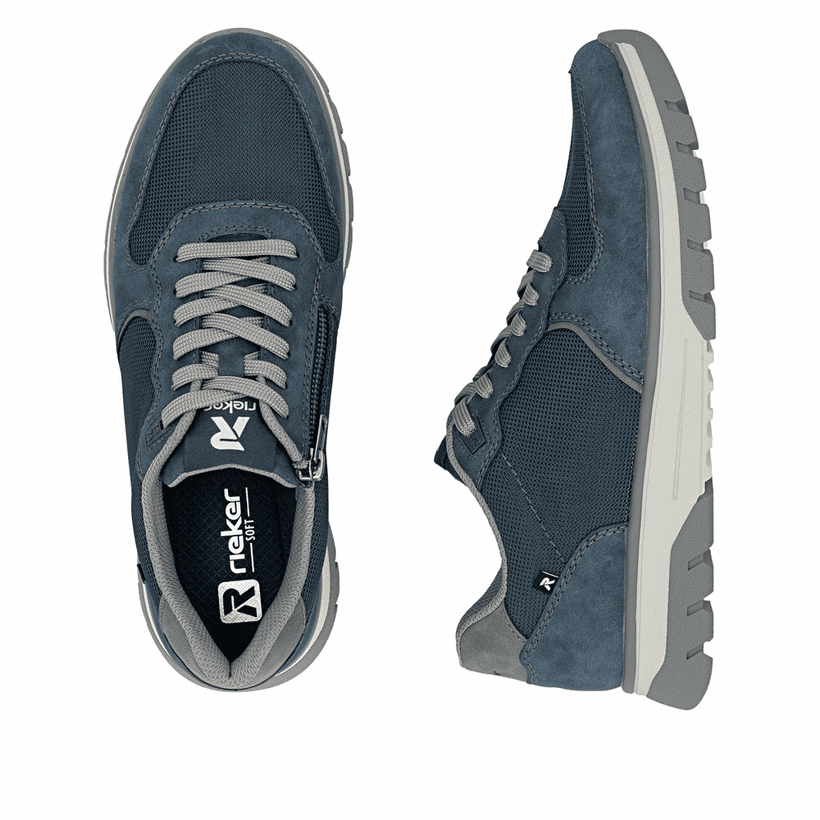 Blaue Rieker Herren Sneaker Low B9302-14 mit Reißverschluss sowie Extraweite H. Schuh von oben, liegend.