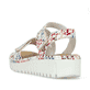 Mehrfarbige Rieker Keilsandaletten V1364-90 mit einem Klettverschluss. Schuh von hinten.