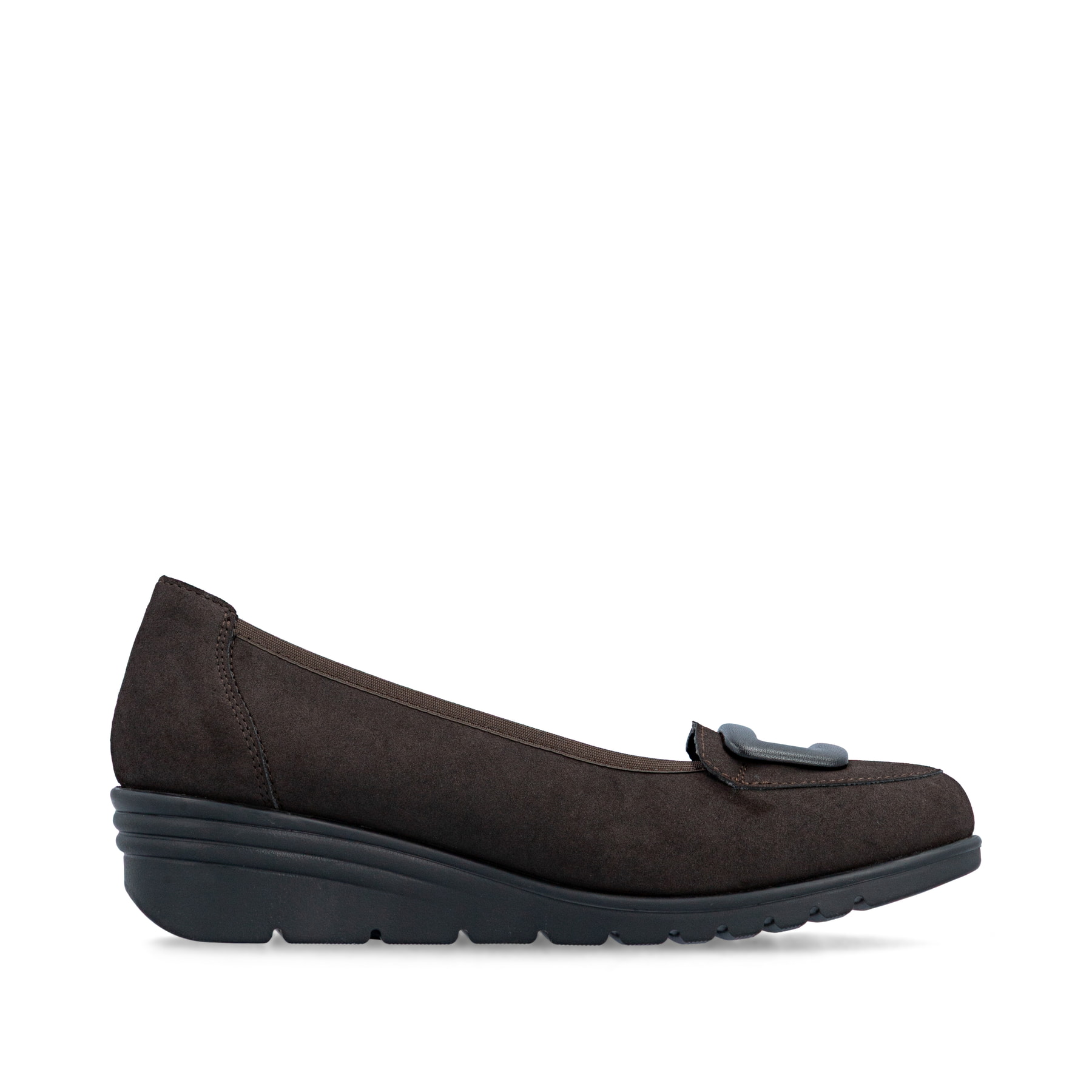 Dunkelbraune Rieker Ballerinas L5362-25 mit Deko-Schnalle. Schuh Innenseite.