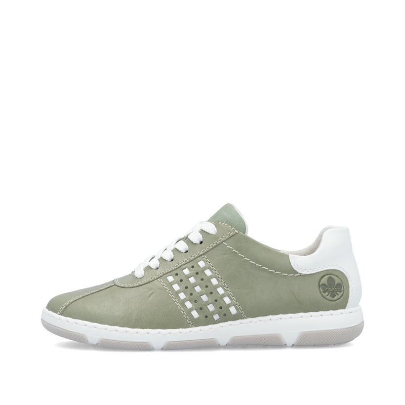 Grüne Rieker Damen Schnürschuhe 42408-52 mit der Extraweite H. Schuh Außenseite.
