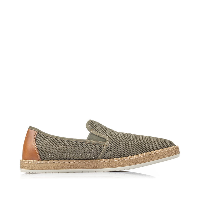 Mocassins Rieker verts pour homme B5276-54 avec bande élastique. Côté intérieur de la chaussure.