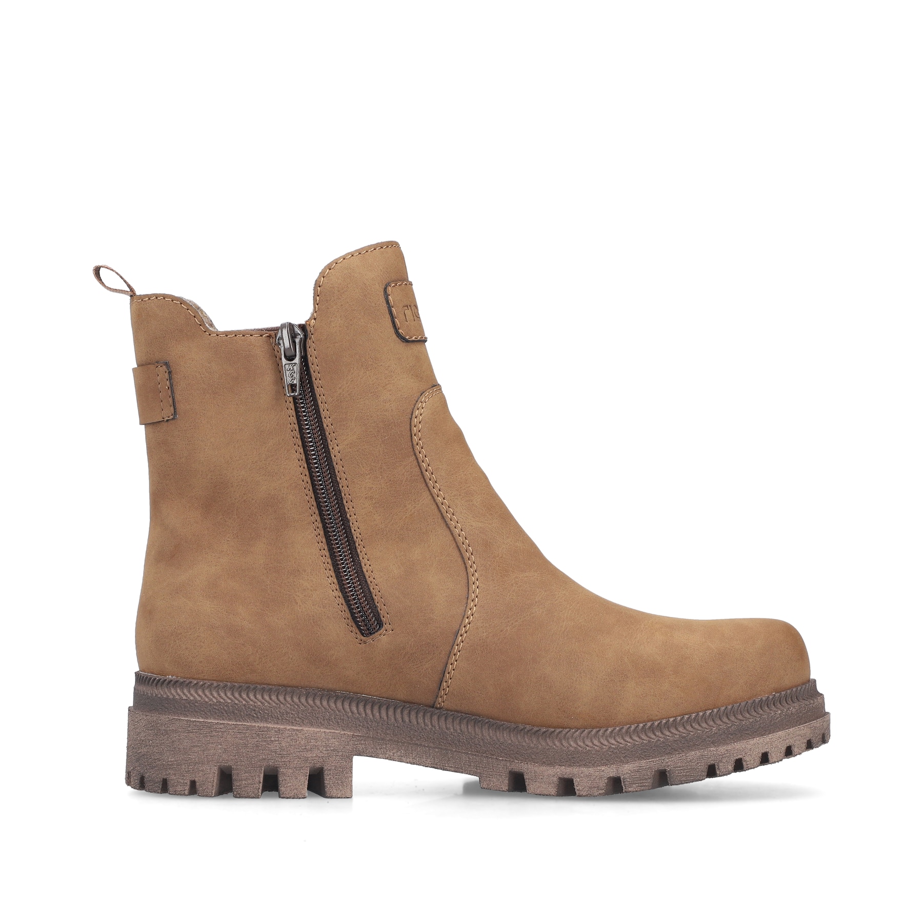 Braune Rieker Damen Chelsea Boots Y7660-24 mit einem Reißverschluss. Schuh Innenseite.