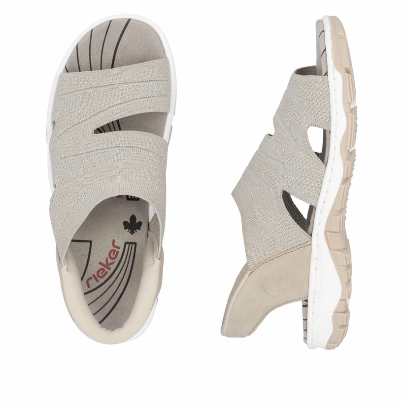 Beige vegane Rieker Damen Trekkingsandalen 68895-64 mit Ready2GO Slip-in Feature. Schuh von oben, liegend.