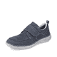 Blaue Rieker Herren Slipper 03058-14 mit Klettverschluss sowie Ziernähten. Schuh seitlich schräg.