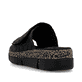 Schwarze Rieker Damen Pantoletten V2351-00 mit floralem Muster. Schuh von hinten.