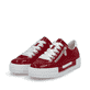 Rote Rieker Damen Sneaker Low N49C2-33 mit einer Schnürung. Schuhpaar seitlich schräg.