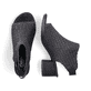 Schwarze Rieker Riemchensandaletten 64670-00 mit einem Klettverschluss. Schuh von oben, liegend.