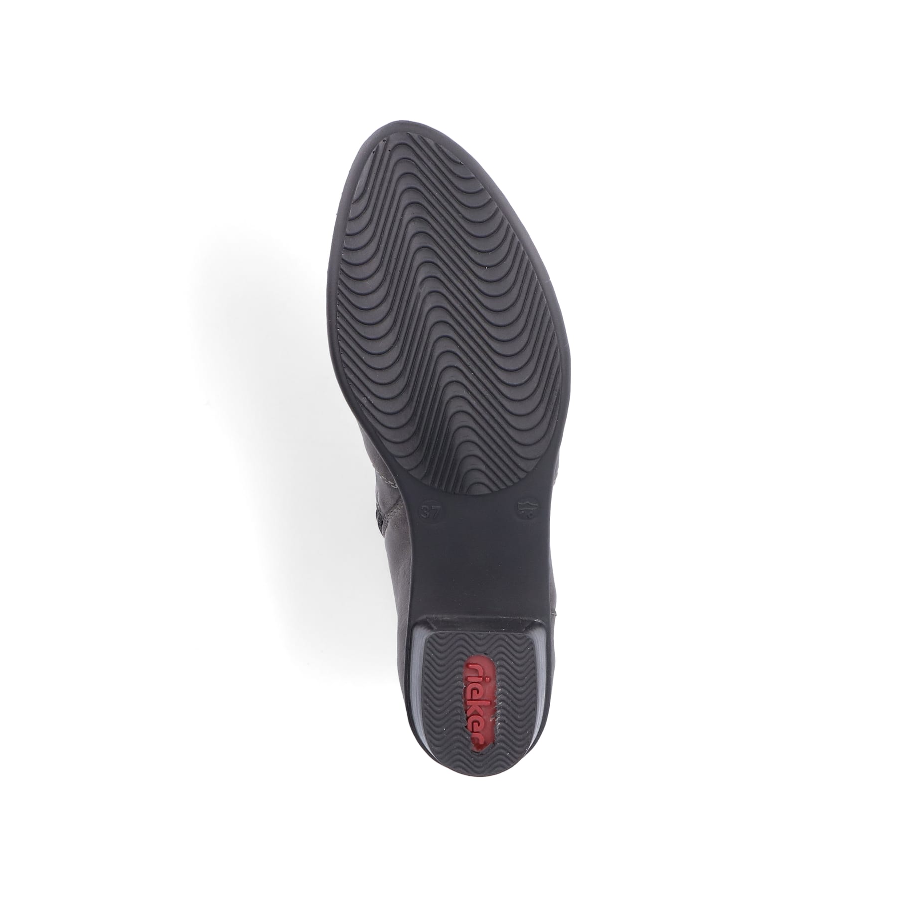 Graue Rieker Damen Stiefeletten Y0741-45 mit Zierelement sowie Reißverschluss. Schuh Laufsohle.
