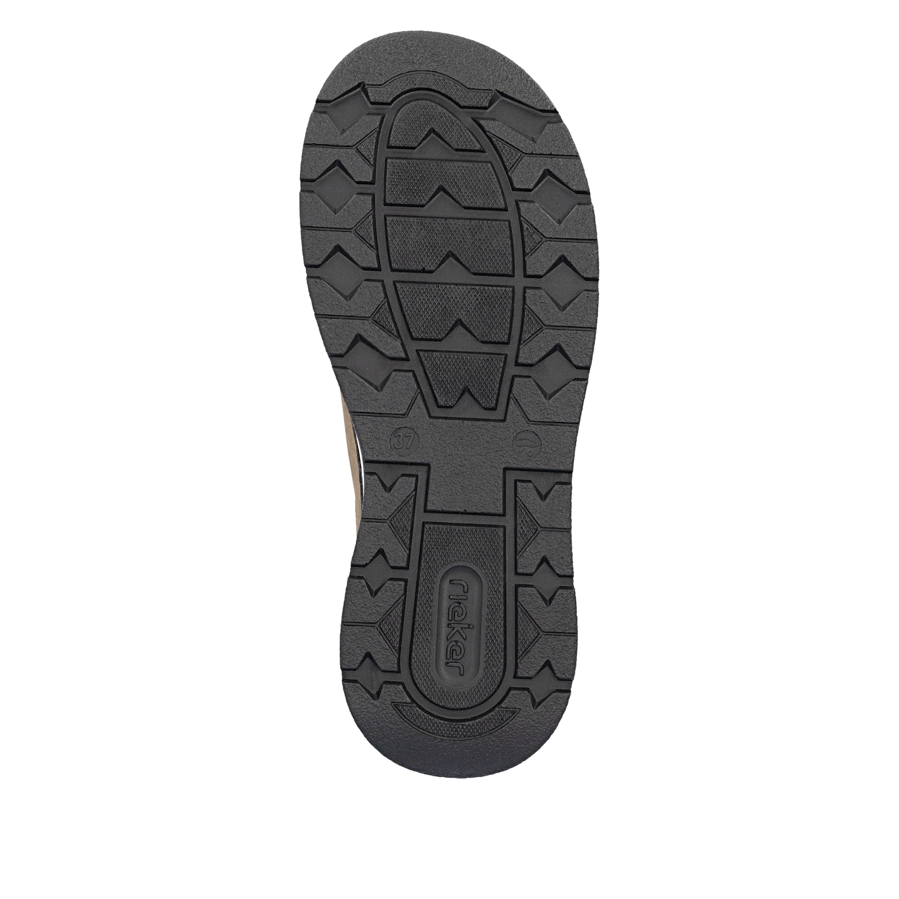 Braun-schwarze Rieker Damen Slipper 44551-24 mit Rieker Air Sohlenfenster. Schuh Laufsohle.