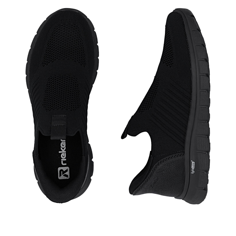 Mocassins Rieker noirs pour homme B6659-01 avec fonction easy in Ready2GO. Chaussure vue de dessus, couchée.