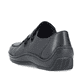 Schwarze Rieker Damen Slipper L1751-00 mit einem Gummizug. Schuh von hinten.