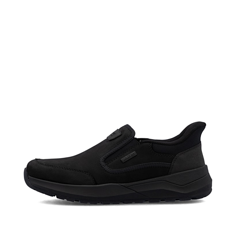 Mocassins Rieker noirs pour homme 06052-00 en cuir suédé. Côté extérieur de la chaussure.