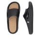 Schwarze Rieker Herren Pantoletten U3350-00 mit einer ultraleichten Sohle. Schuh von oben, liegend.