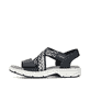 Blaue Rieker Damen Trekkingsandalen V9875-14 mit einem Elastikeinsatz. Schuh Außenseite.