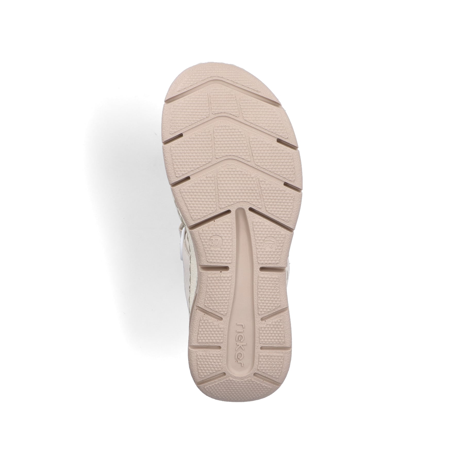 Beige vegane Rieker Damen Trekkingsandalen 67666-60 mit Rieker Air Sohlenfenster. Schuh Laufsohle.