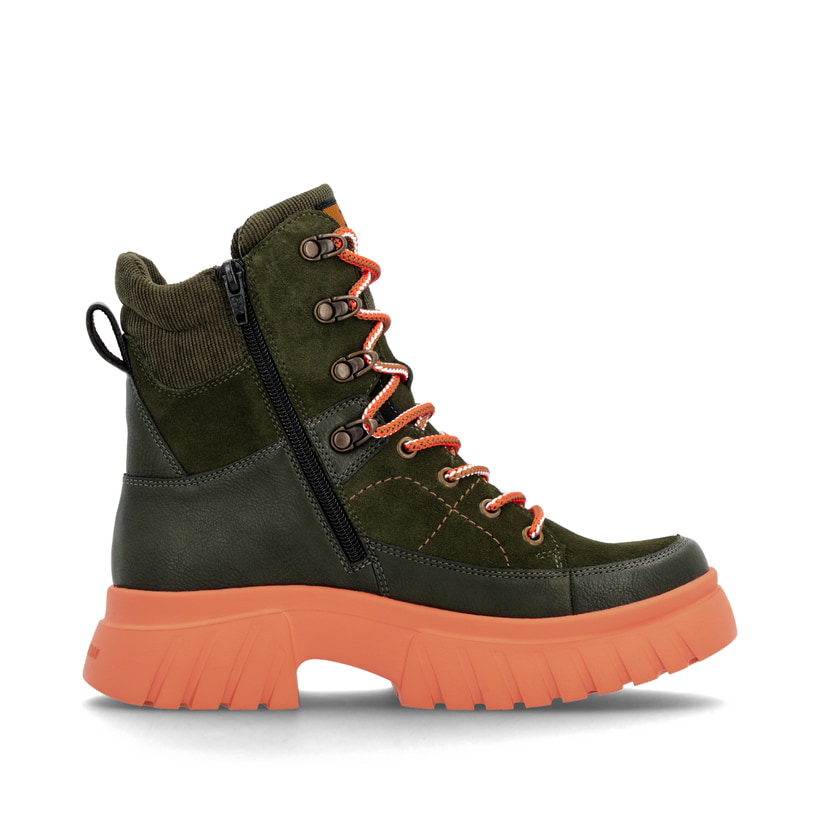 Bottes à lacets Rieker vertes pour femme W1871-54 avec membrane RiekerTEX. Intérieur de la chaussure.