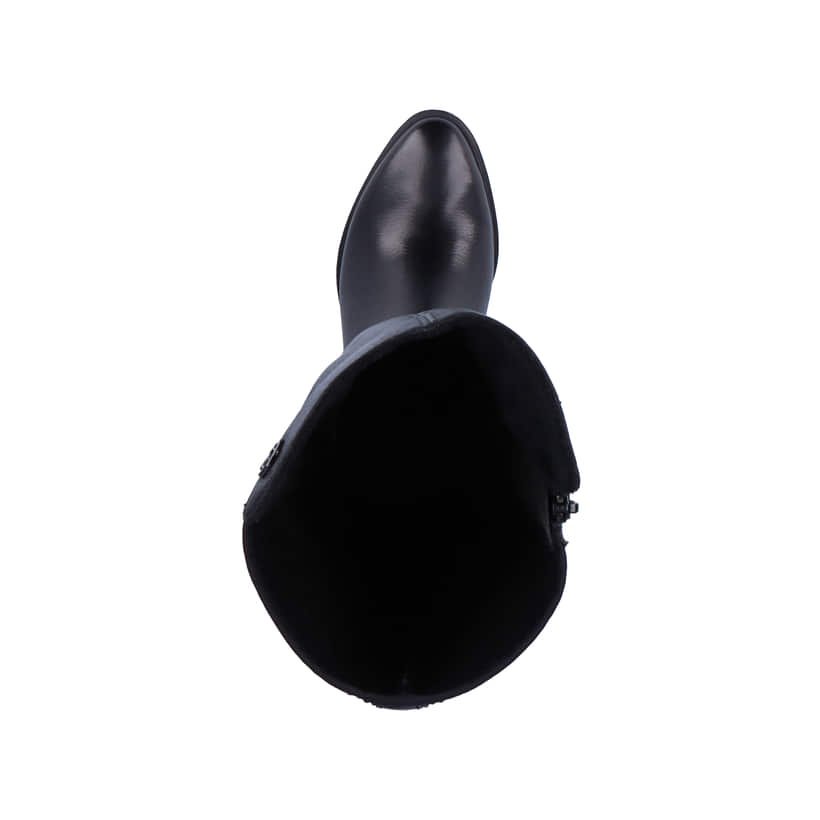 Schwarze Rieker Damen Hochschaftstiefel Y2050-00 aus Glattleder. Schuh von oben.