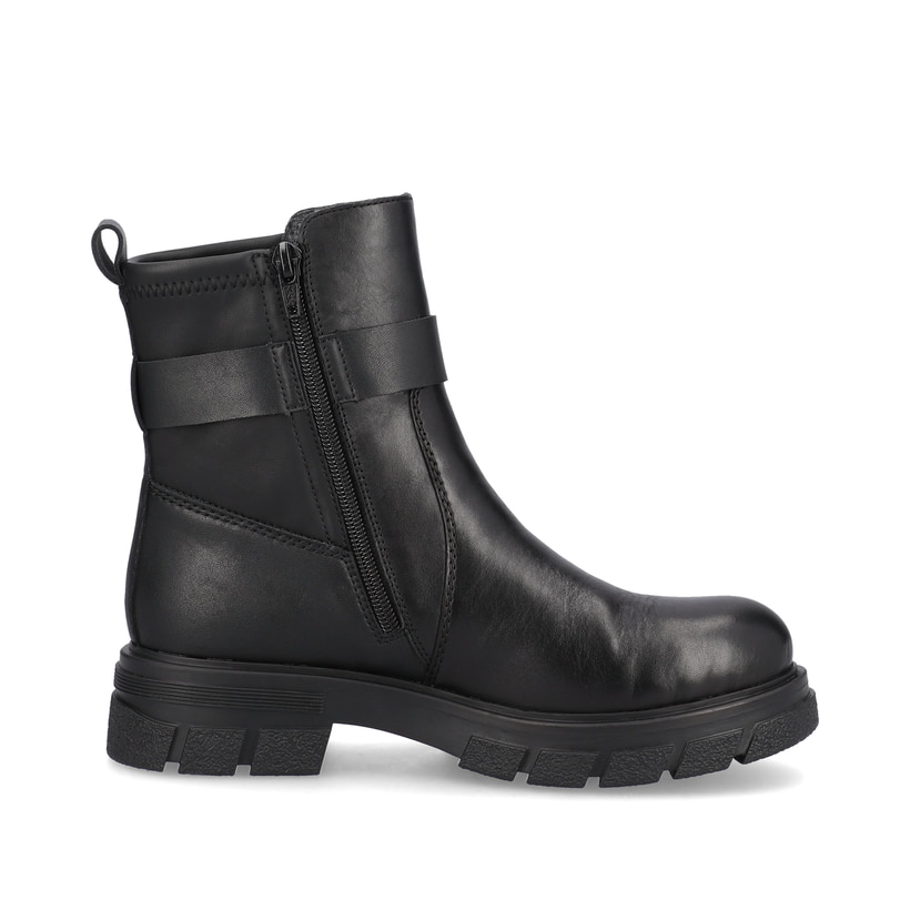 Schwarze Rieker Damen Kurzstiefel Z9174-00 mit Zierschnalle sowie Reißverschluss. Schuh Innenseite.