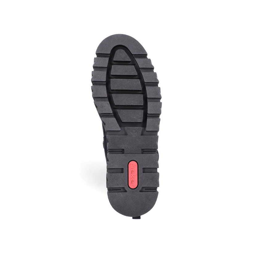 Schwarze Rieker Damen Hochschaftstiefel Z8990-00 mit einem Reißverschluss. Schuh Laufsohle.