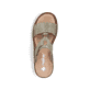 Grüne Rieker Damen Pantoletten 60885-54 mit einem Klettverschluss. Schuh von oben.