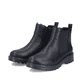 Schwarze Rieker Damen Chelsea Boots 73250-01 mit einem Reißverschluss. Schuhpaar seitlich schräg.