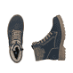 Dunkelblaue Rieker Damen Biker Boots 73220-14 mit wasserabweisender TEX-Membran. Schuh von oben, liegend.