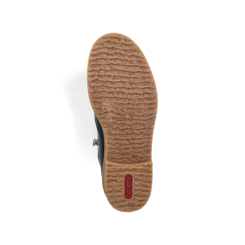 Dunkelgrüne Rieker Damen Kurzstiefel 73553-54 mit modischer Faltenoptik. Schuh Laufsohle.