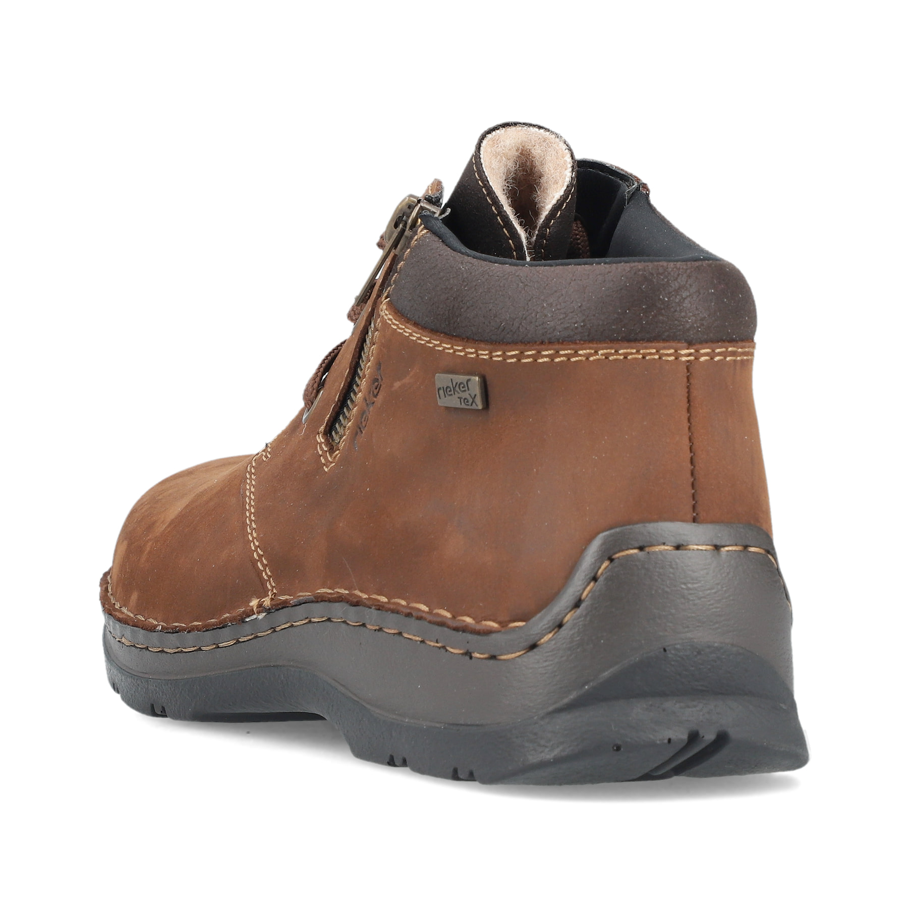 Braune Rieker Herren Schnürstiefel 05342-22 mit wasserabweisender TEX-Membran. Schuh von hinten.